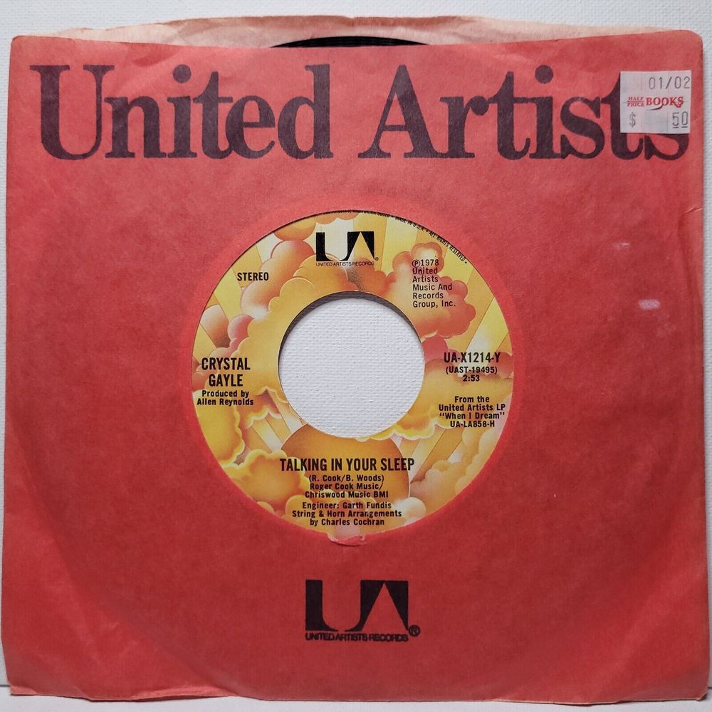 Crystal Gayle Vinyl 45 Talking In Your Sleep / Paintin' This Old Town Blue VG+